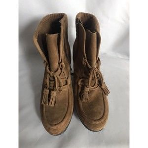 Franco Sarto Womens Boots 9 M Westerly Camel Tan Suede Leather Lace Up Wedge